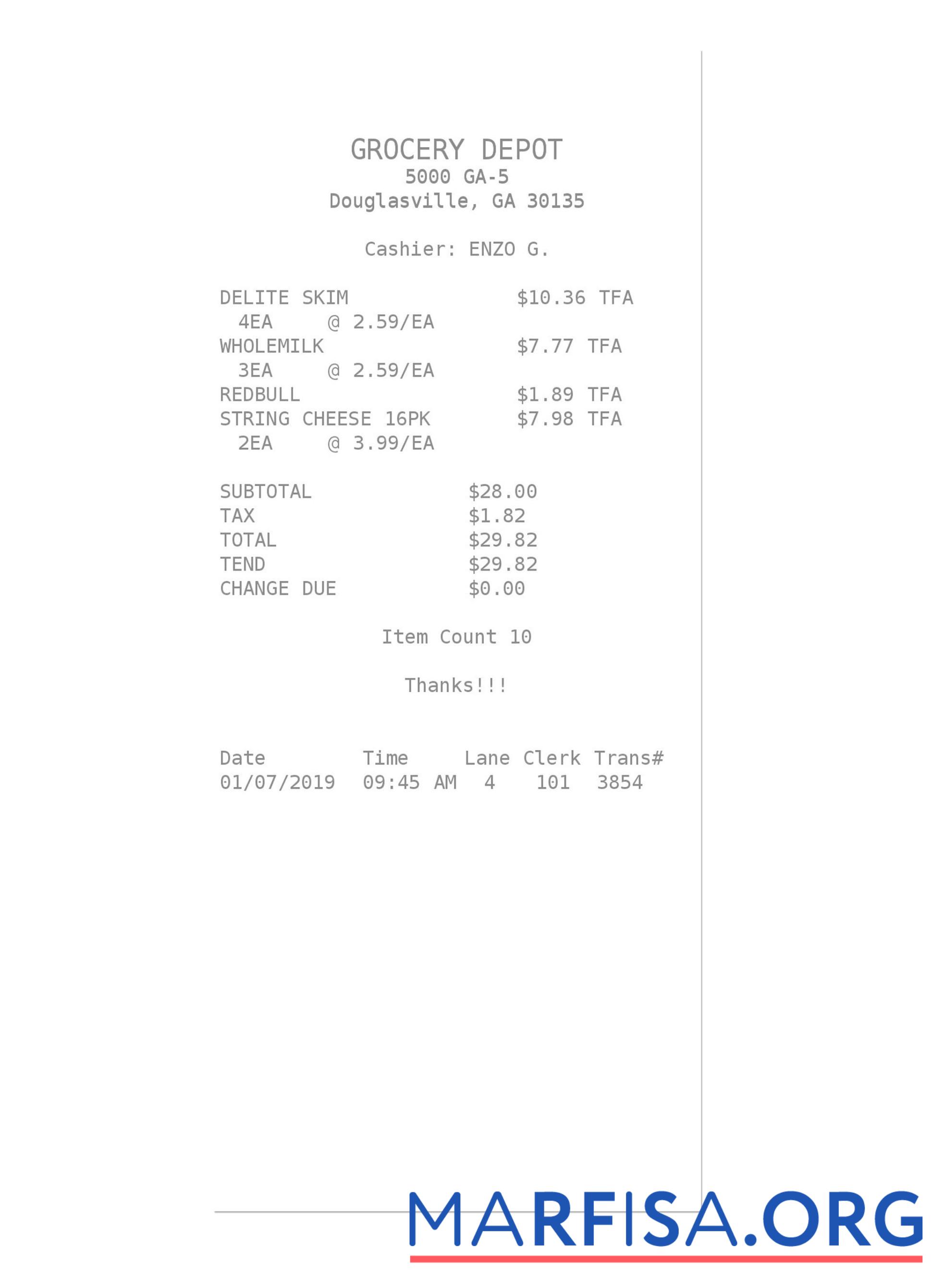 Realistic GROCERY DEPOT payment check example